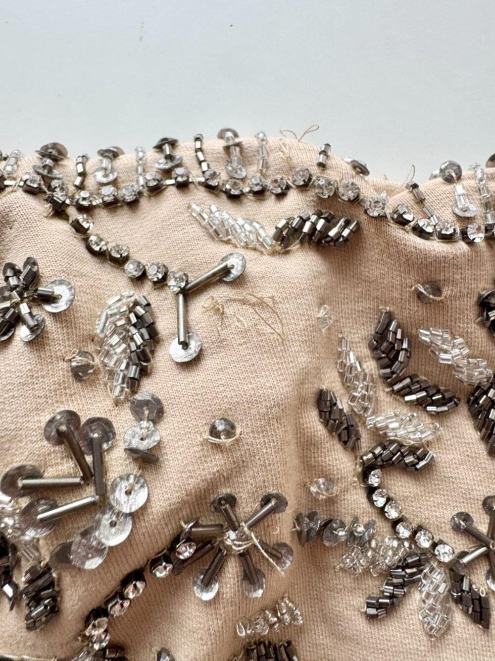 Anthropologie PILCRO Beige Beaded Sequin 100% Cotton Terry Sweatshirt, Size M - Picture 14 of 16